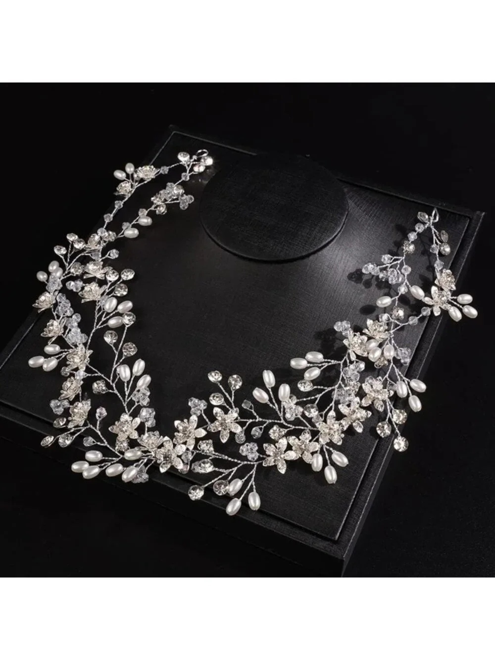 Vintage Crystal Flower Hair Vine - Bridal Pearl Rhinestone Headband for Weddings